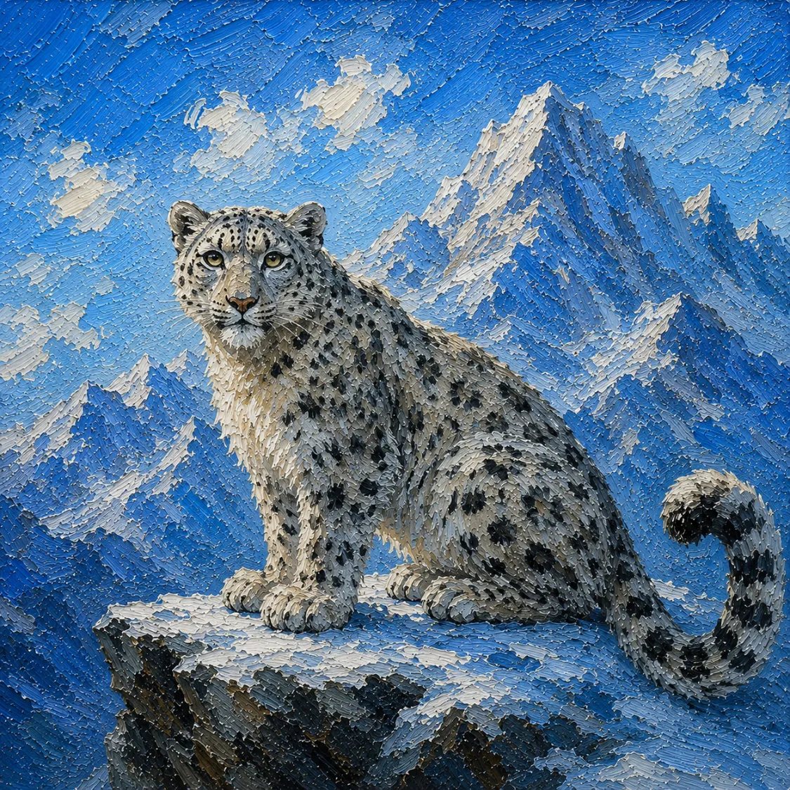 Leopardo-das-neves em pintura impasto